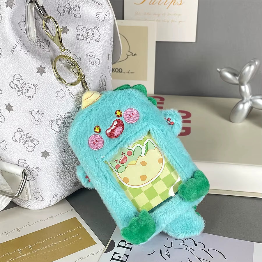 Cartoon Animal Plush Card Sleeve Transparent Love Bean Small Card Display Pendant Student Card Bag Key Chain