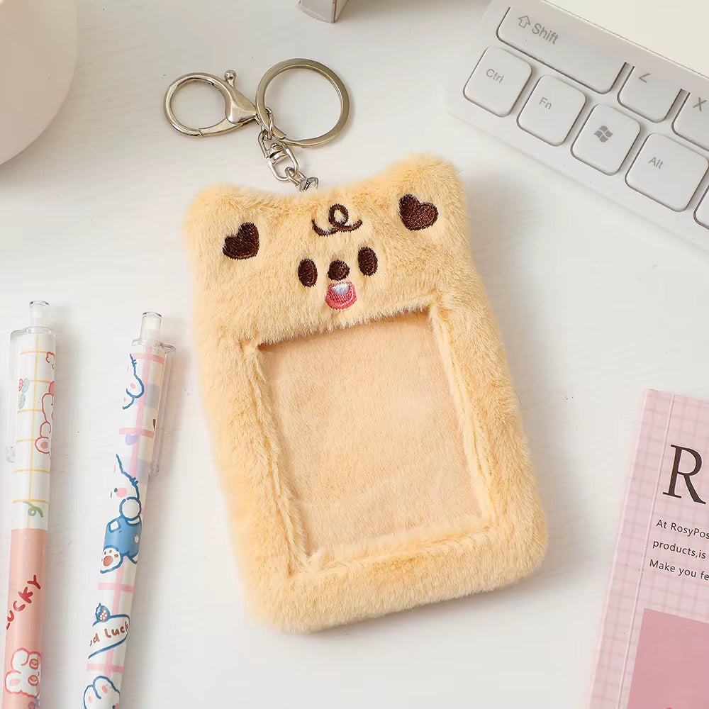 3 Inch Plush Kpop Holder Cute Bear Idol Postcards Storage Card Bag Collect Organizer Schoolbag Pendant