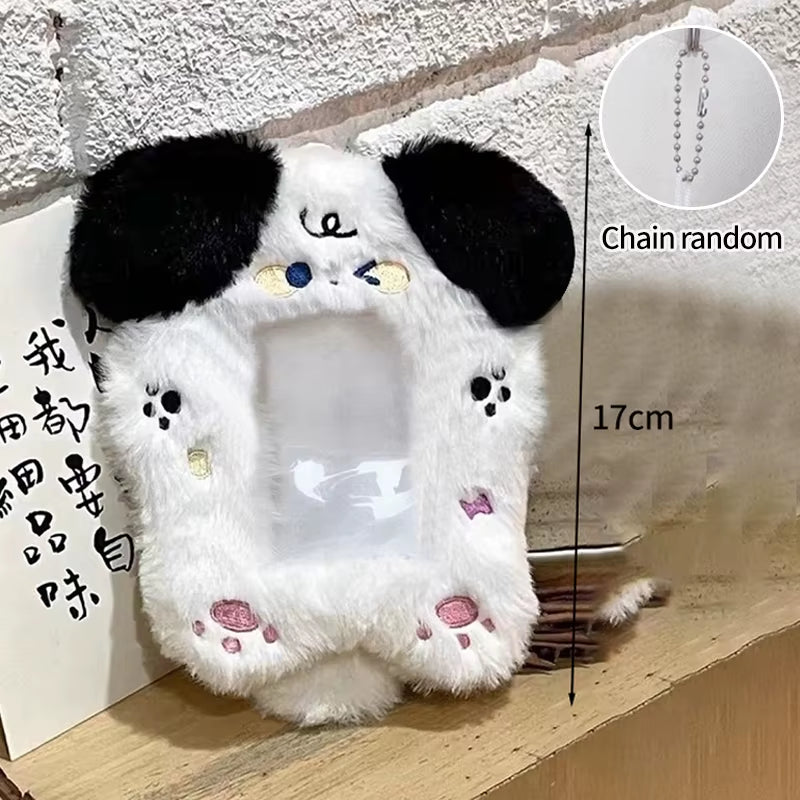 Cute Plush Kpop Photocard Holder with Keychain Cartoon Rabbit Idol Photo Sleeves ID Bank Credit Card Case Protector Bag Pendant