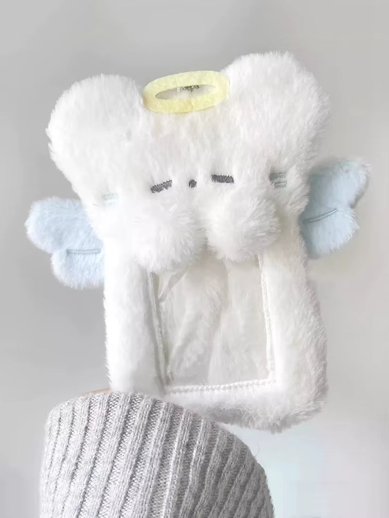 Cute Plush Kpop Photocard Holder with Keychain Cartoon Rabbit Idol Photo Sleeves ID Bank Credit Card Case Protector Bag Pendant