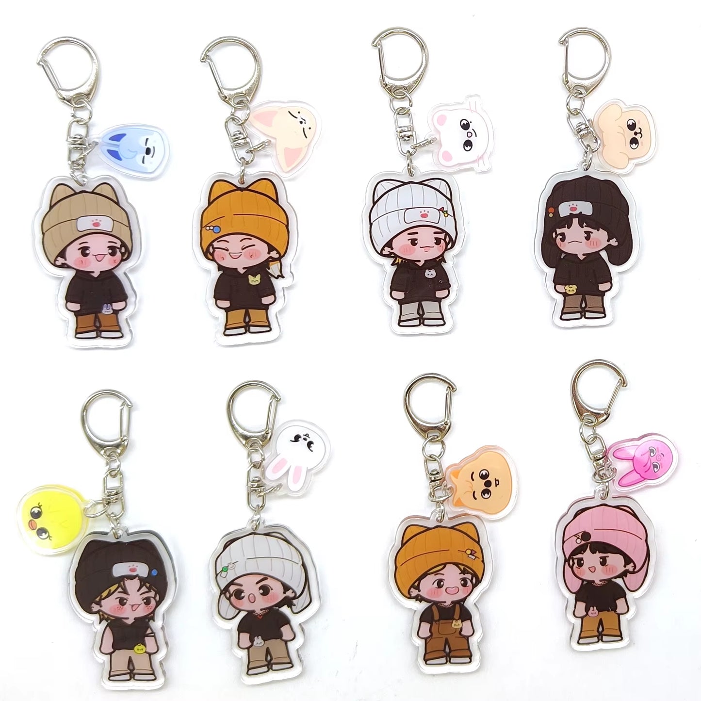 Fanmade, KPOP Idol Inspired! 8Pcs/Set Skzoo Stray Kids Acrylic Keychains Accessories Cute Bag Pendant for Fans Gifts