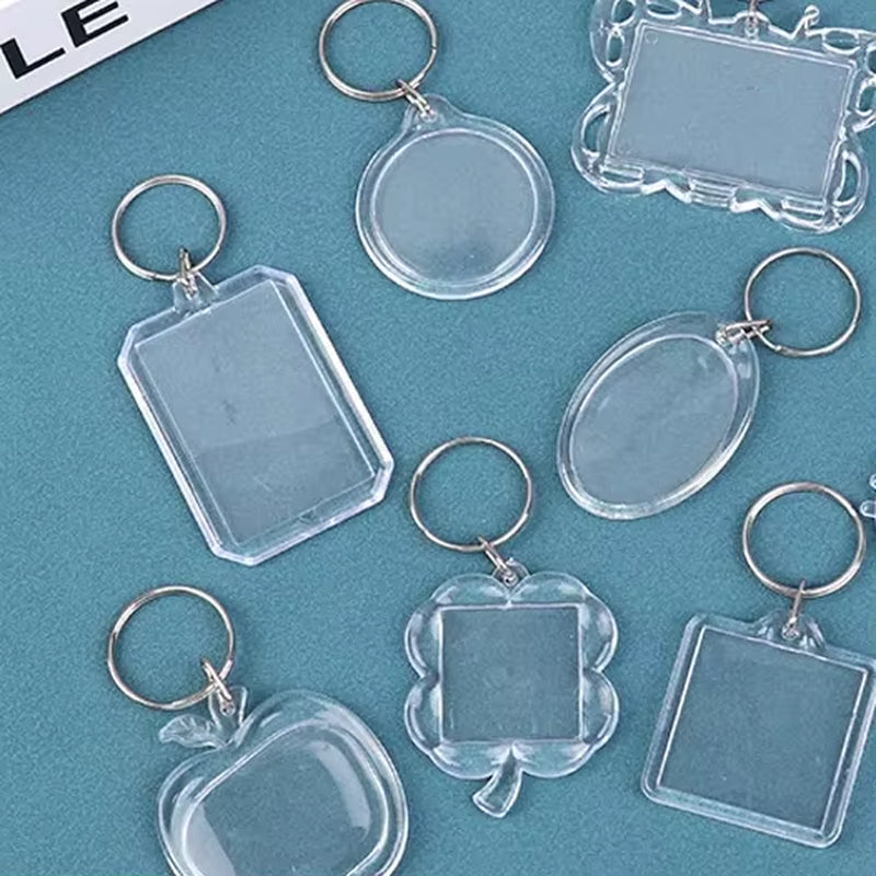 5Pcs Blank Photo Frame Keychain Clear Acrylic Keyring Insert Photo Split Key Pendant DIY Key Holder Couple Anniversary Gifts