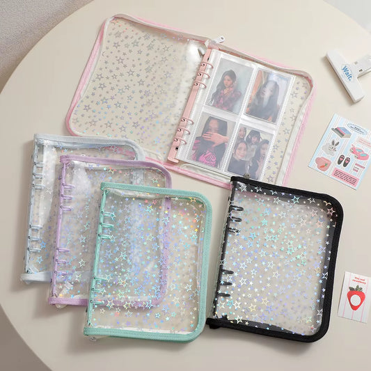 A5 Zipper Binder/Collect Laser Stars | Book Refill Organizer DIY Journal Dairy Transparent Kpop Idol Photo Album Kawaii Stationery