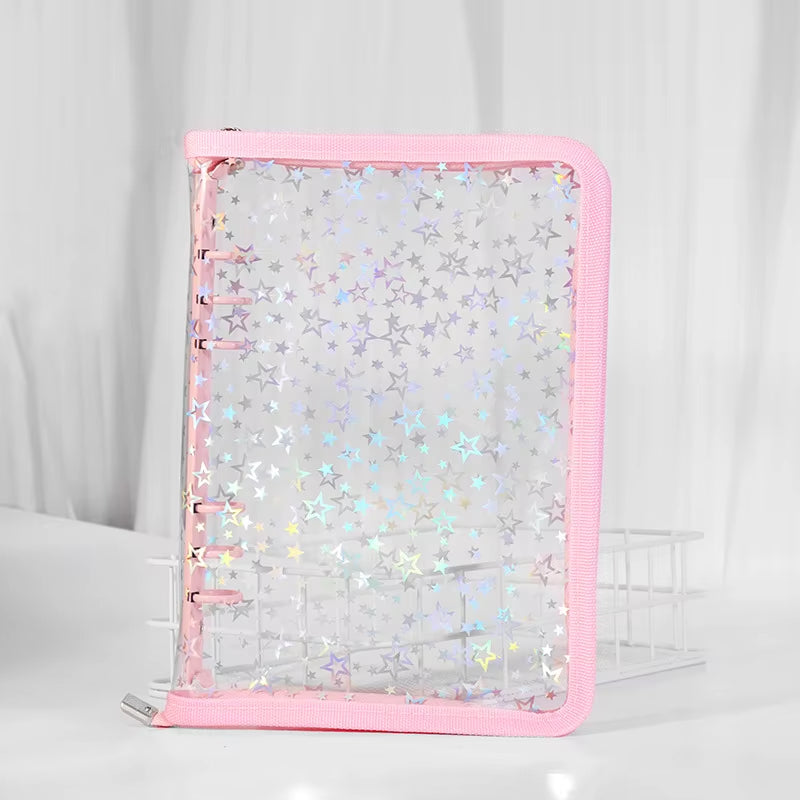 A5 Zipper Binder/Collect Laser Stars | Book Refill Organizer DIY Journal Dairy Transparent Kpop Idol Photo Album Kawaii Stationery