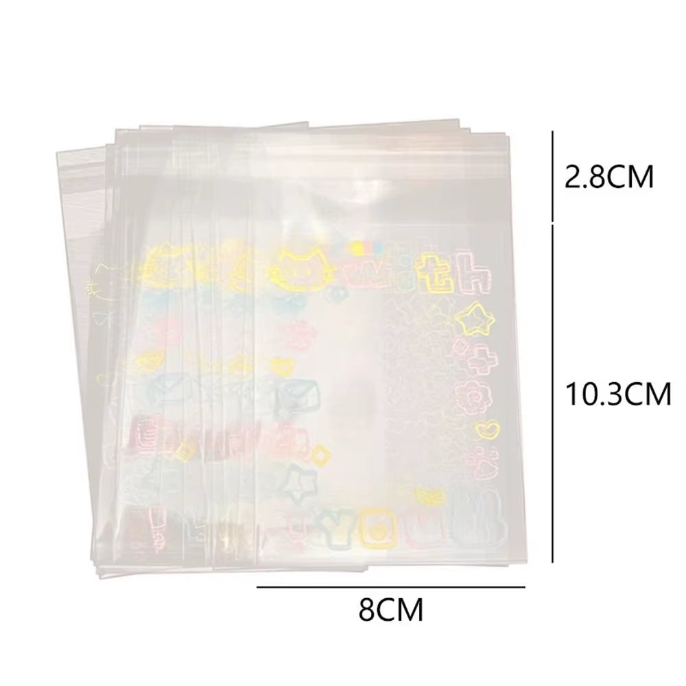 50Pcs Transparent Cute Pattern Self-Adhesive Opp Bag for Kpop Idol Photo Cards Protective Storage Bag Photocard Card Sleeves