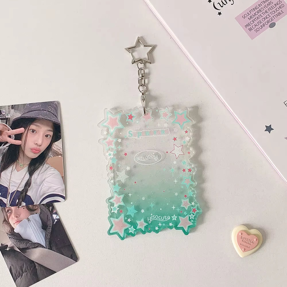 Transparent Star ID Card Holder Cute Girl Photo Card Sleeve Multiuse 3 Inch Card Display Bag Accessory