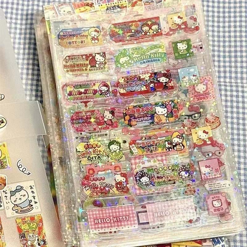 5PCS Cute Cartoon Die-Cut Stickers | Anime Handbooks Material Flashing Laser Sticker Kid Toy