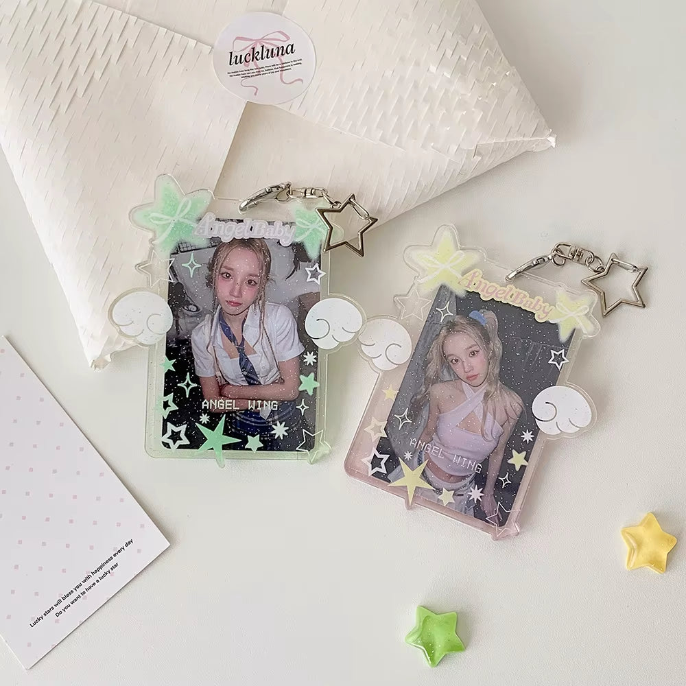 Sweet Girl Angel Star ID Card Holder 3 Inch Photo Badge Reusable Bus Card Case