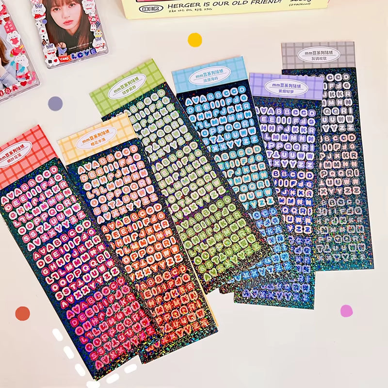 4Sheets/Pack Alphabet Sticker Bling Letter Gift Decorate Photocard Scrapbooking DIY Photo Album Stationery Supplies