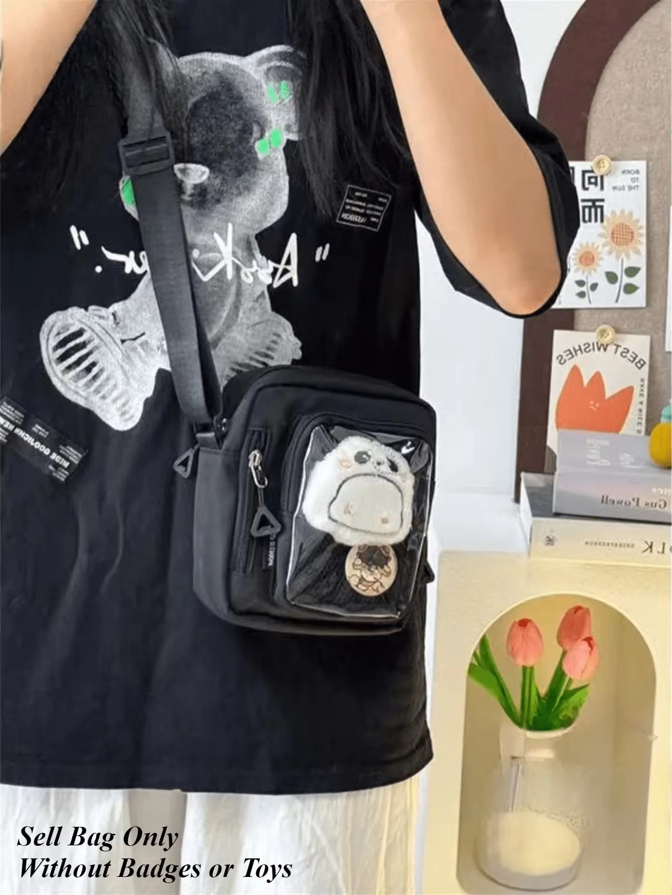 Y2K Mini Itabag Women Korean Casual Crossbody Bags Transparent Pocket Small Shoulder Bag Purses and Phone Ita Bag DIY Bag