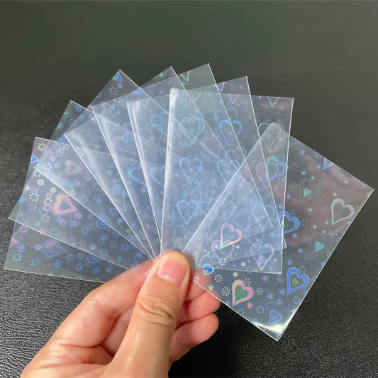 100Pcs Board Game TCG Card Sleeves Sweet Heart Foil Transparent Laser Clear YGO PKM Photo Protector Trading Cards Shield Cover