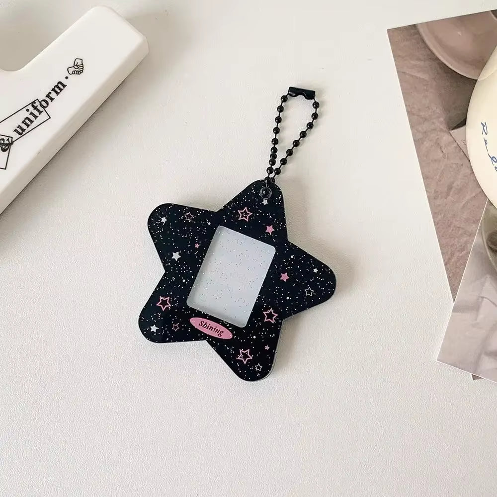 Portable Glitter Star Acrylic Photocard Holder Keychain 1-Inch ID Card Case Student Kpop Idol Photo Bag Durable Card Storage