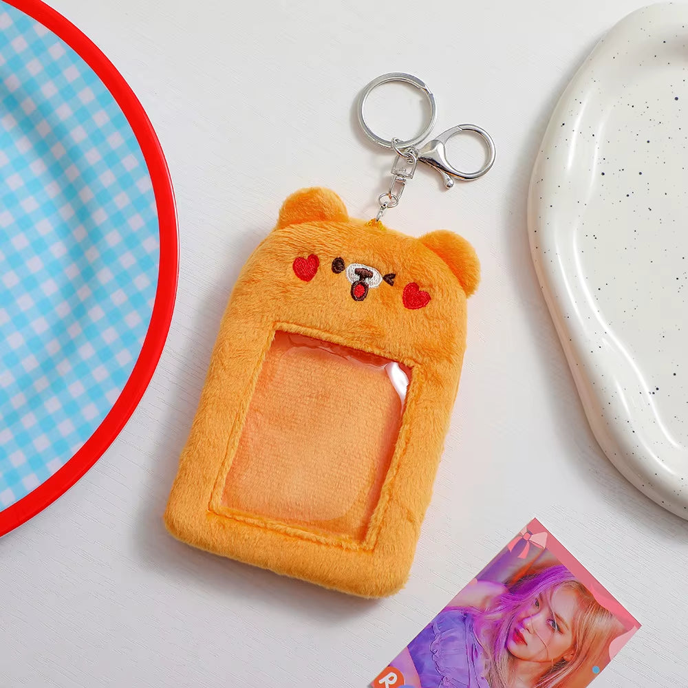 3 Inch Plush Kpop Holder Cute Bear Idol Postcards Storage Card Bag Collect Organizer Schoolbag Pendant