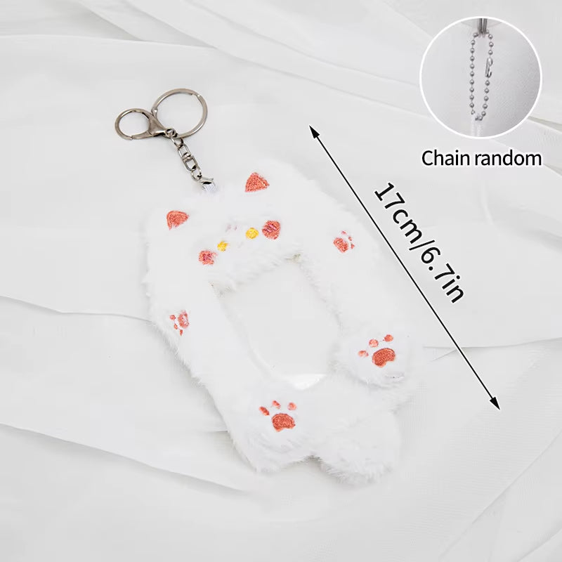 Cute Plush Kpop Photocard Holder with Keychain Cartoon Rabbit Idol Photo Sleeves ID Bank Credit Card Case Protector Bag Pendant