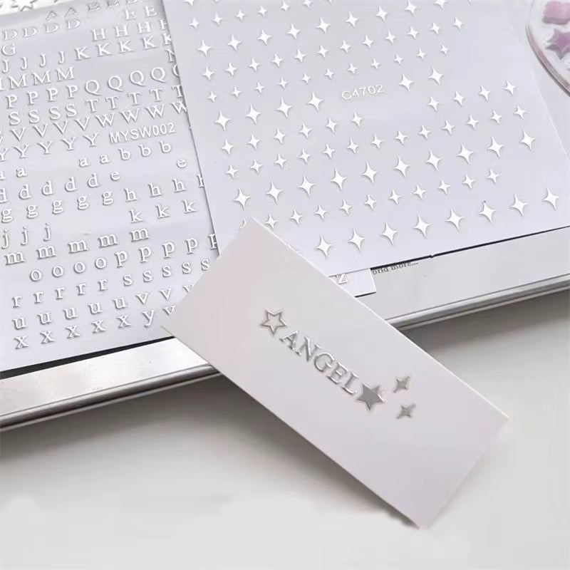 3Pcs Silver Star Stickers DIY Scrapbooking Journal Album Decor Stickers Aesthetic Letters Starburst Stickers Korean Stationery
