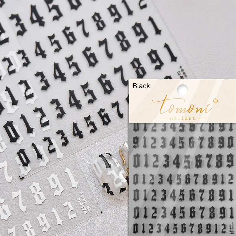 1 Piece 5D Punk Goth Rock Hot Stamping Nail Stickers High Quality Rose Gold Silver Number Letters Love Design Nail Art Stickers