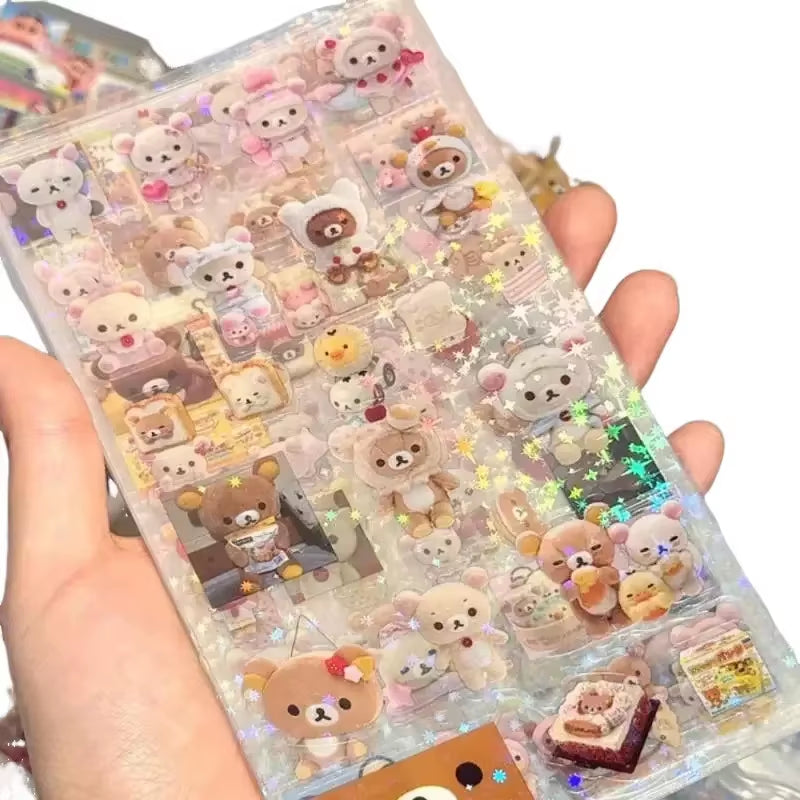 5PCS Cute Cartoon Die-Cut Stickers | Anime Handbooks Material Flashing Laser Sticker Kid Toy