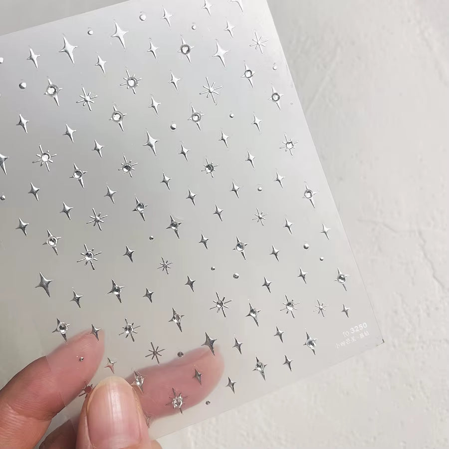 1Pcs 5D Laser Silver Inlaid Diamond Star Nail Art Sticker Four-Pointed Stars Adhesive Relief Slider Y2K Starlight Manicure Decal