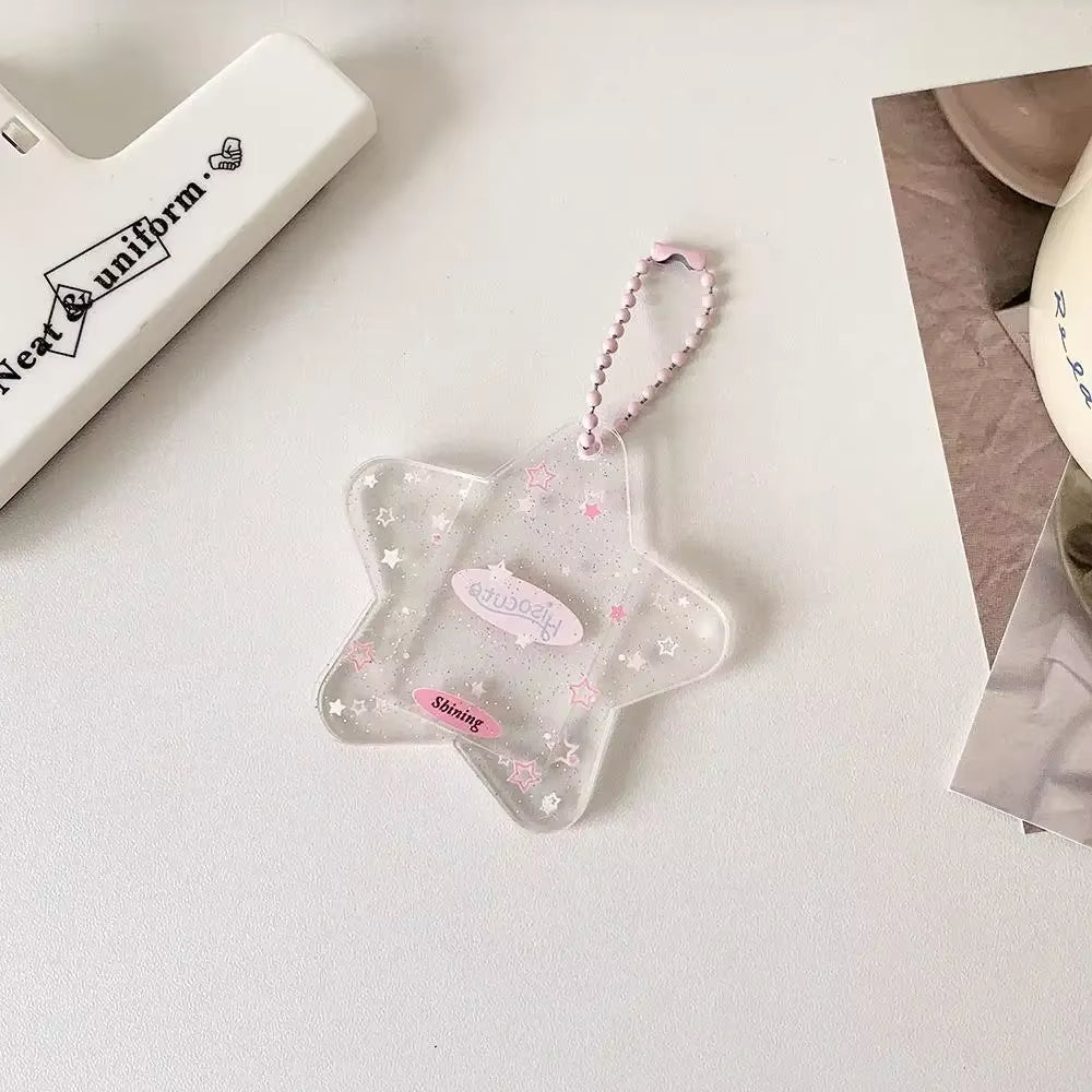 Portable Glitter Star Acrylic Photocard Holder Keychain 1-Inch ID Card Case Student Kpop Idol Photo Bag Durable Card Storage