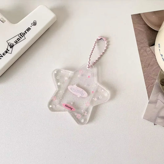 Portable Glitter Star Acrylic Photocard Holder Keychain 1-Inch ID Card Case Student Kpop Idol Photo Bag Durable Card Storage