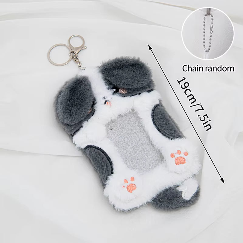 Cute Plush Kpop Photocard Holder with Keychain Cartoon Rabbit Idol Photo Sleeves ID Bank Credit Card Case Protector Bag Pendant
