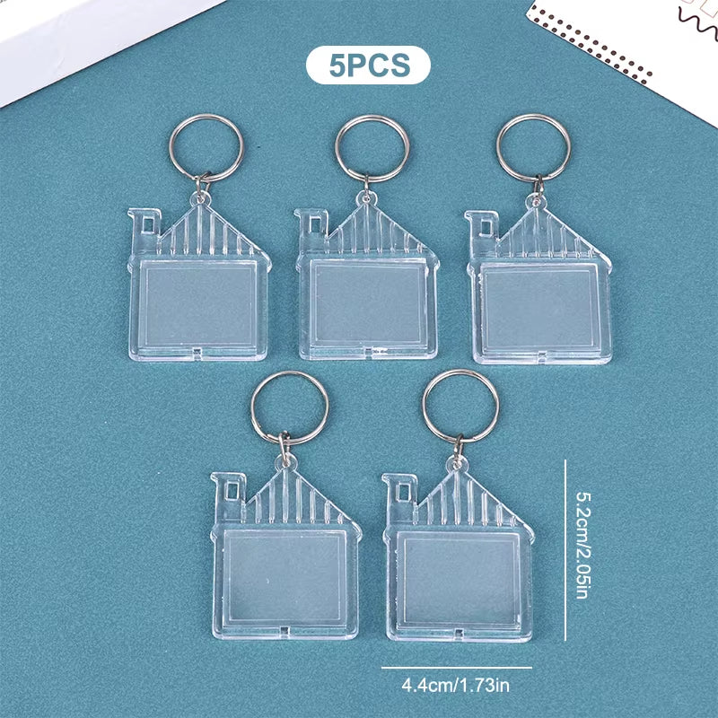 5Pcs Blank Photo Frame Keychain Clear Acrylic Keyring Insert Photo Split Key Pendant DIY Key Holder Couple Anniversary Gifts