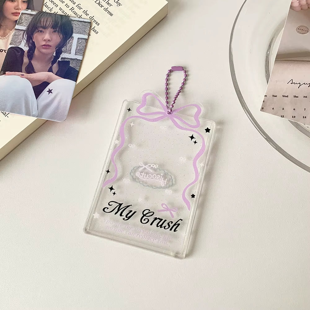 Cute Kpop Photocard Protector! Bow Clear Card Holder 3 Inch ID Photo Sleeve Keychain