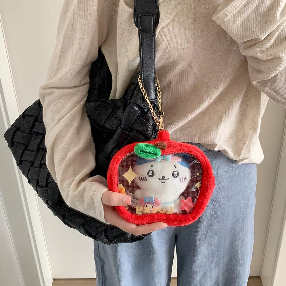INS Korean Red Apple Bag Pendant Accessories Cute Fashion Transparent PVC Doll Storage Bag Student Backpack Pendant Girls Gifts