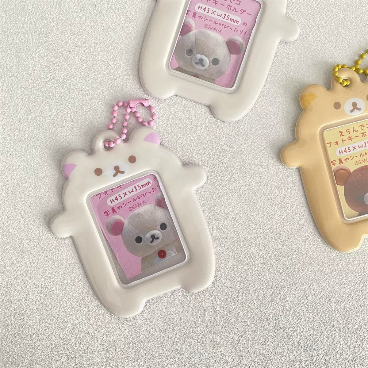 Japanese Kawaii Cartoon Bear Photo Card Holder Keyring - Cute Bear Keychain for 2-Inch Photos and School License Cases