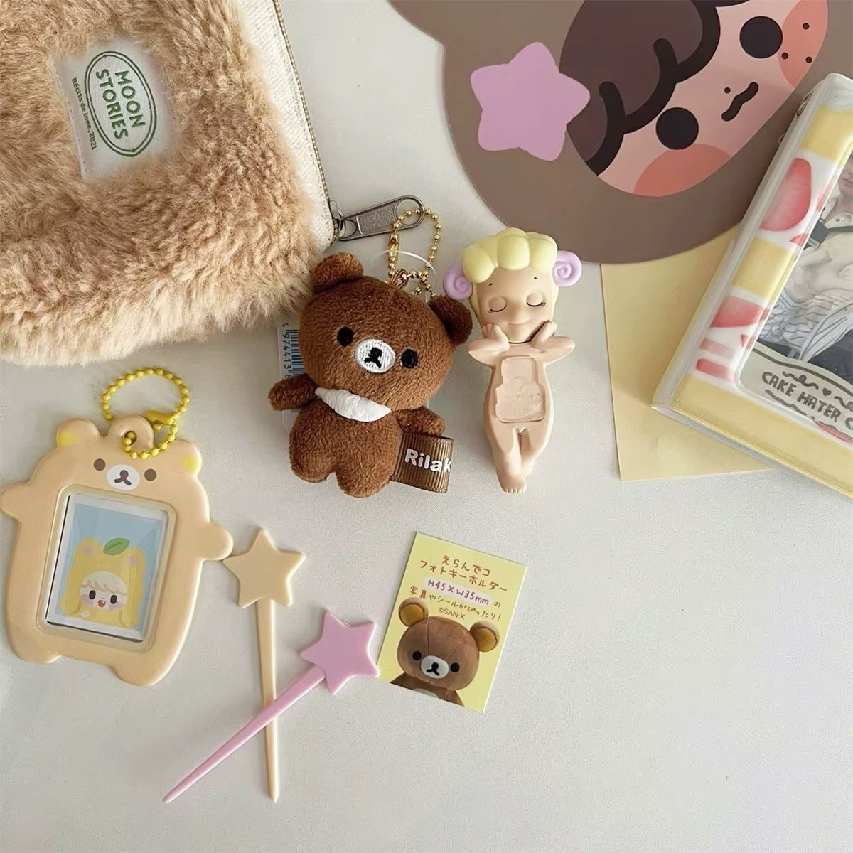 Japanese Kawaii Cartoon Bear Photo Card Holder Keyring - Cute Bear Keychain for 2-Inch Photos and School License Cases