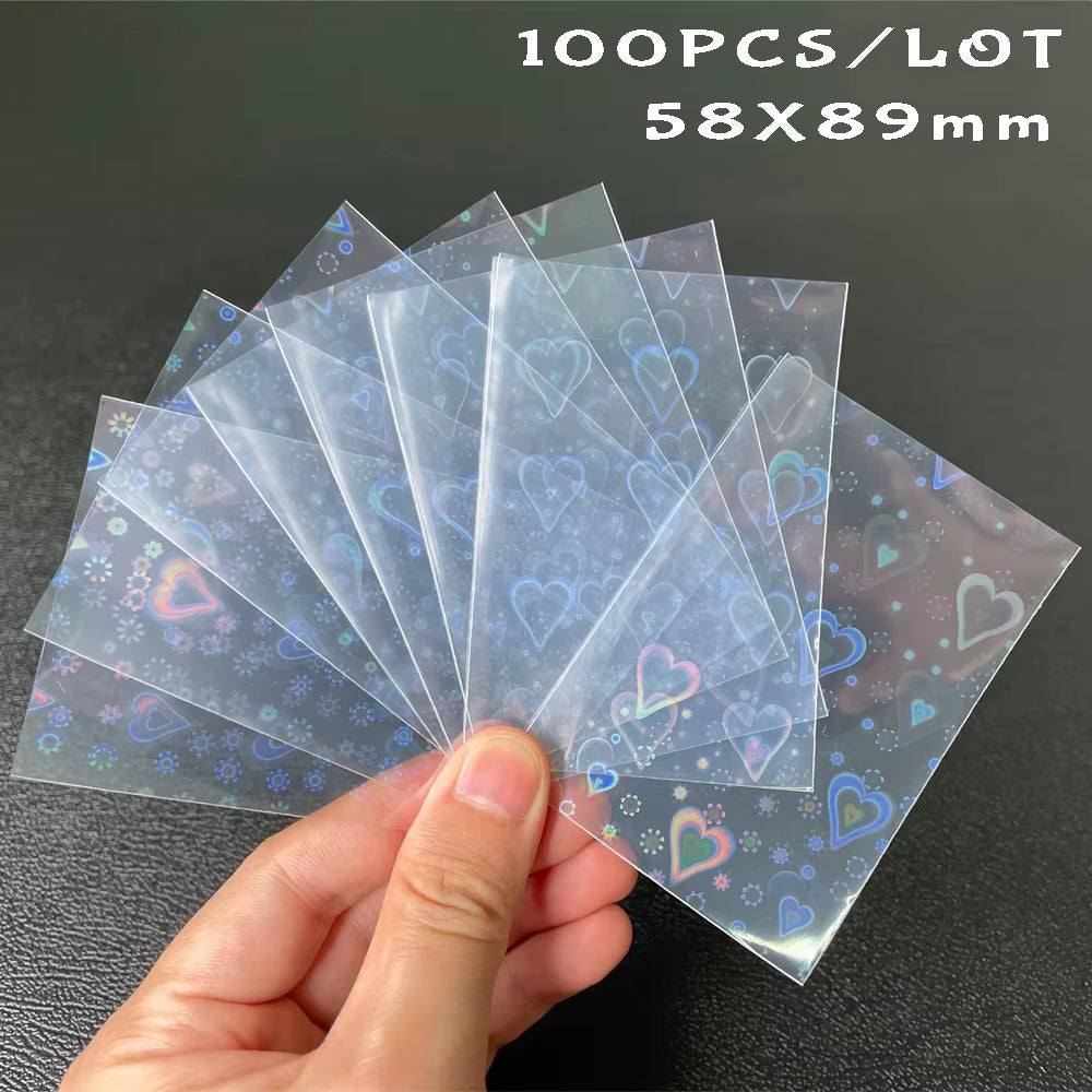 100Pcs Board Game TCG Card Sleeves Sweet Heart Foil Transparent Laser Clear YGO PKM Photo Protector Trading Cards Shield Cover