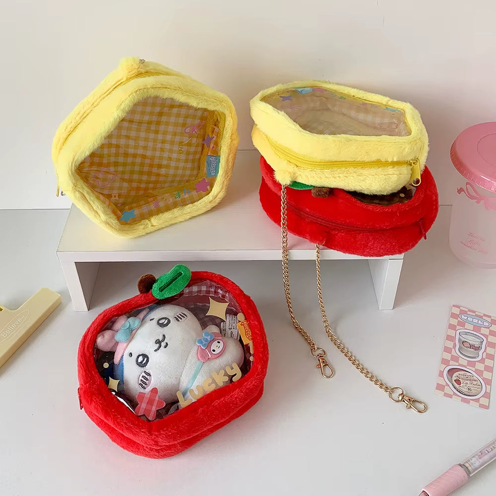 INS Korean Red Apple Bag Pendant Accessories Cute Fashion Transparent PVC Doll Storage Bag Student Backpack Pendant Girls Gifts