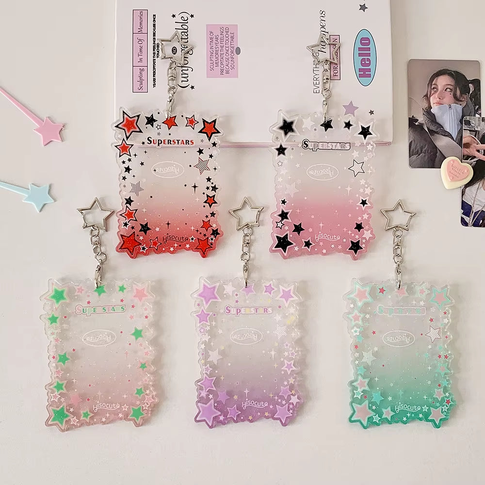 Transparent Star ID Card Holder Cute Girl Photo Card Sleeve Multiuse 3 Inch Card Display Bag Accessory