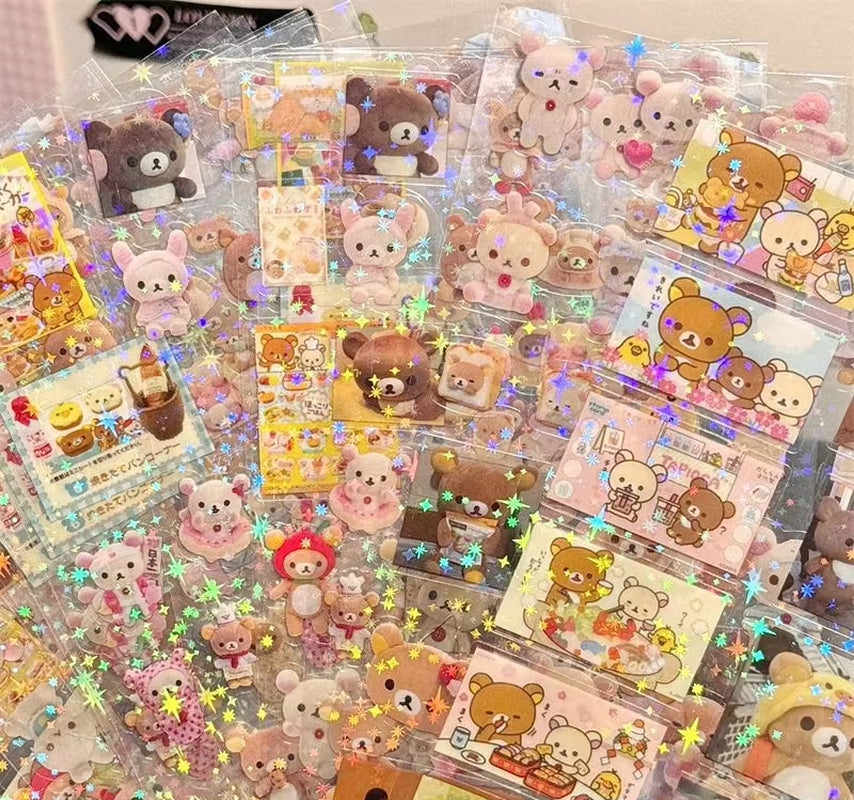 5PCS Cute Cartoon Die-Cut Stickers | Anime Handbooks Material Flashing Laser Sticker Kid Toy