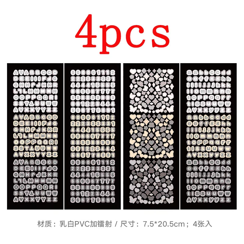 4Sheets/Pack Alphabet Sticker Bling Letter Gift Decorate Photocard Scrapbooking DIY Photo Album Stationery Supplies