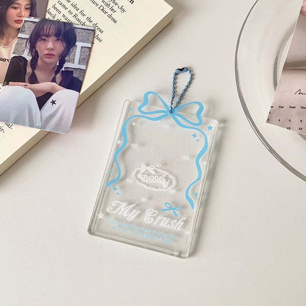 Cute Kpop Photocard Protector! Bow Clear Card Holder 3 Inch ID Photo Sleeve Keychain