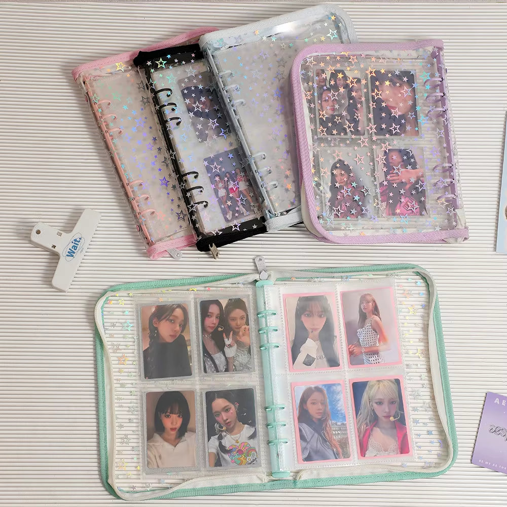 A5 Zipper Binder/Collect Laser Stars | Book Refill Organizer DIY Journal Dairy Transparent Kpop Idol Photo Album Kawaii Stationery