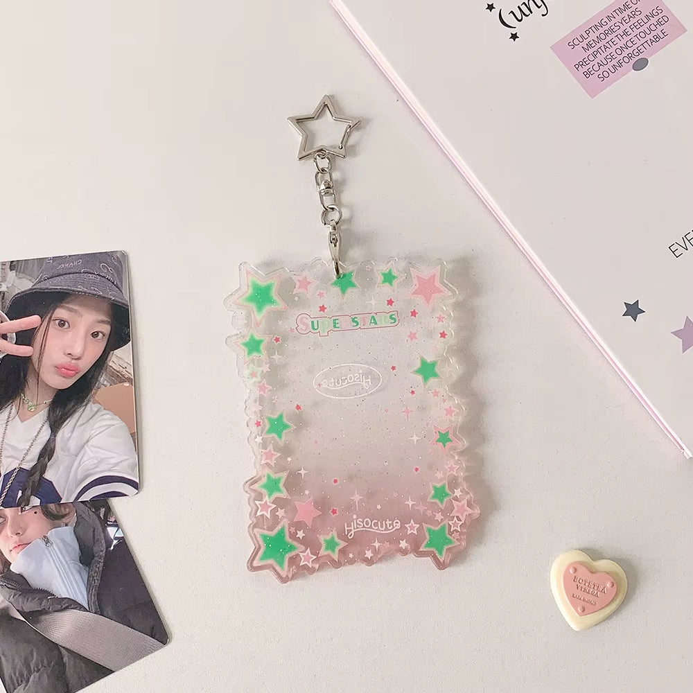 Transparent Star ID Card Holder Cute Girl Photo Card Sleeve Multiuse 3 Inch Card Display Bag Accessory