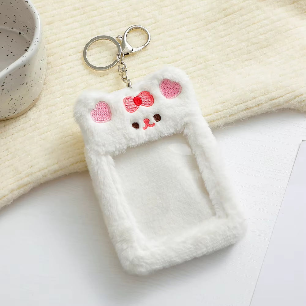 3 Inch Plush Kpop Holder Cute Bear Idol Postcards Storage Card Bag Collect Organizer Schoolbag Pendant