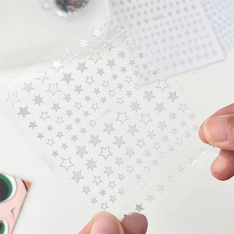 3Pcs Silver Star Stickers DIY Scrapbooking Journal Album Decor Stickers Aesthetic Letters Starburst Stickers Korean Stationery