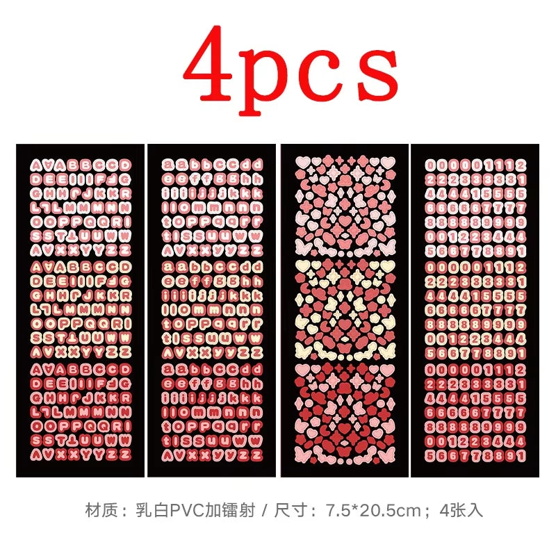 4Sheets/Pack Alphabet Sticker Bling Letter Gift Decorate Photocard Scrapbooking DIY Photo Album Stationery Supplies