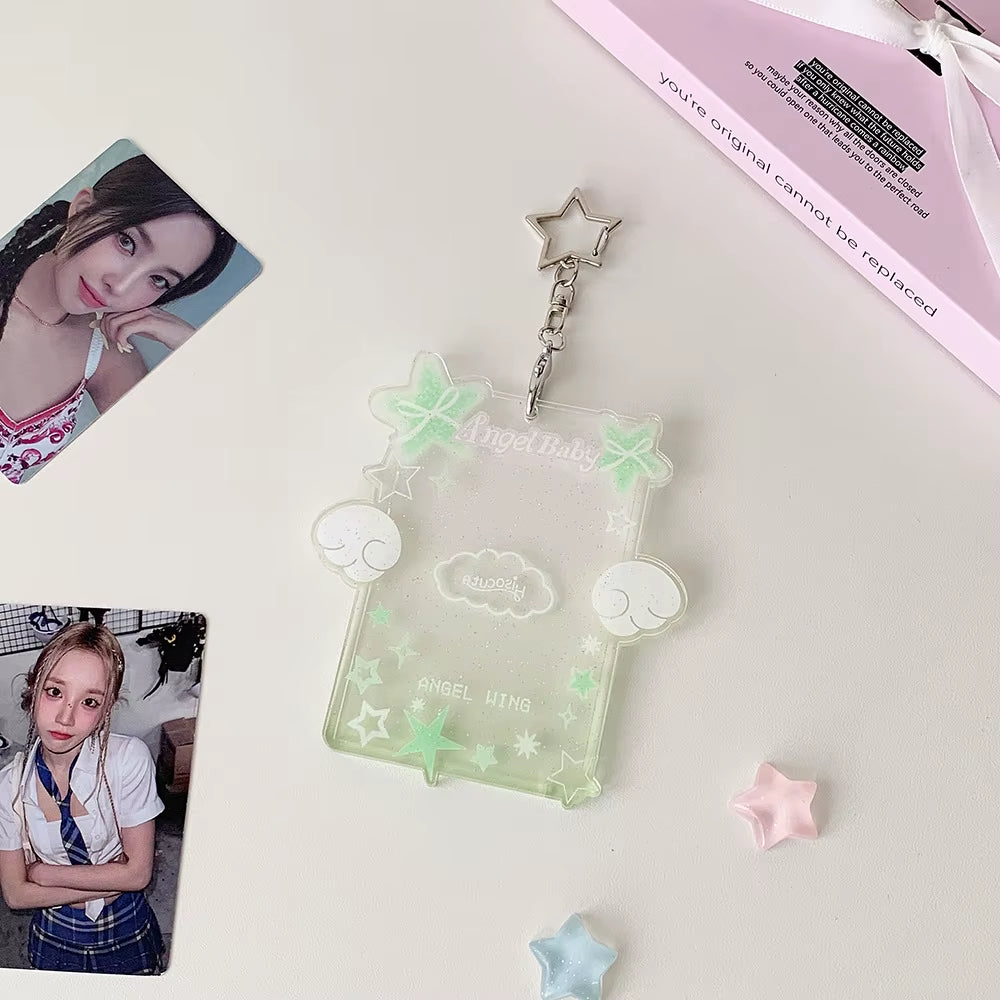 Sweet Girl Angel Star ID Card Holder 3 Inch Photo Badge Reusable Bus Card Case