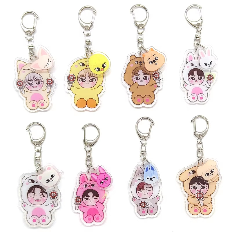 Fanmade, KPOP Idol Inspired! 8Pcs/Set Skzoo Stray Kids Acrylic Keychains Accessories Cute Bag Pendant for Fans Gifts