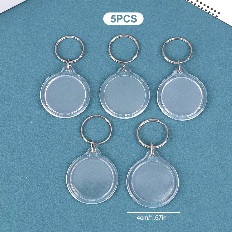 5Pcs Blank Photo Frame Keychain Clear Acrylic Keyring Insert Photo Split Key Pendant DIY Key Holder Couple Anniversary Gifts