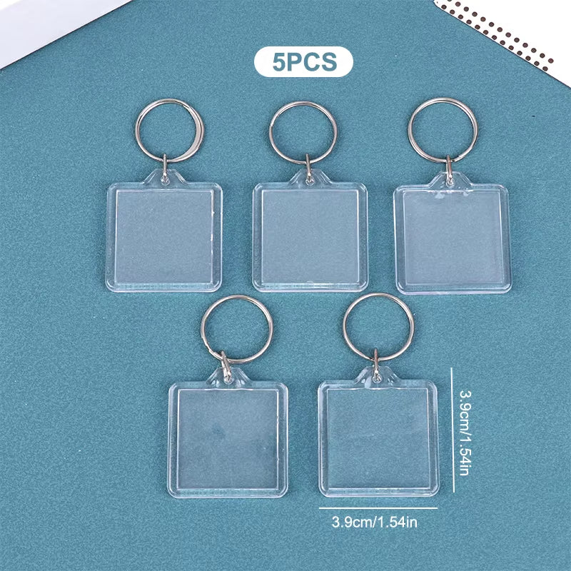 5Pcs Blank Photo Frame Keychain Clear Acrylic Keyring Insert Photo Split Key Pendant DIY Key Holder Couple Anniversary Gifts