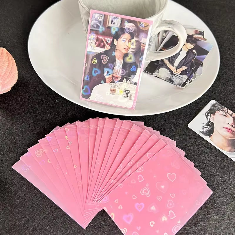 50Pcs Kpop Card Sleeves Card Holder 61*91Mm Heart Bling Photocard Holder Photo Card Films Cards Protector Photo Cards Protective