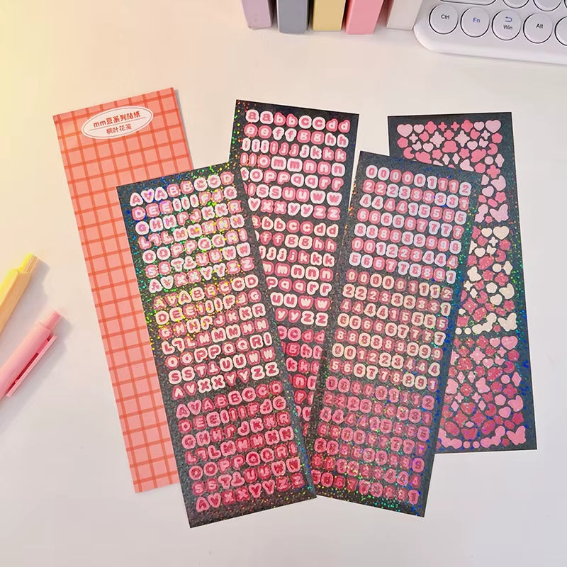 4Sheets/Pack Alphabet Sticker Bling Letter Gift Decorate Photocard Scrapbooking DIY Photo Album Stationery Supplies