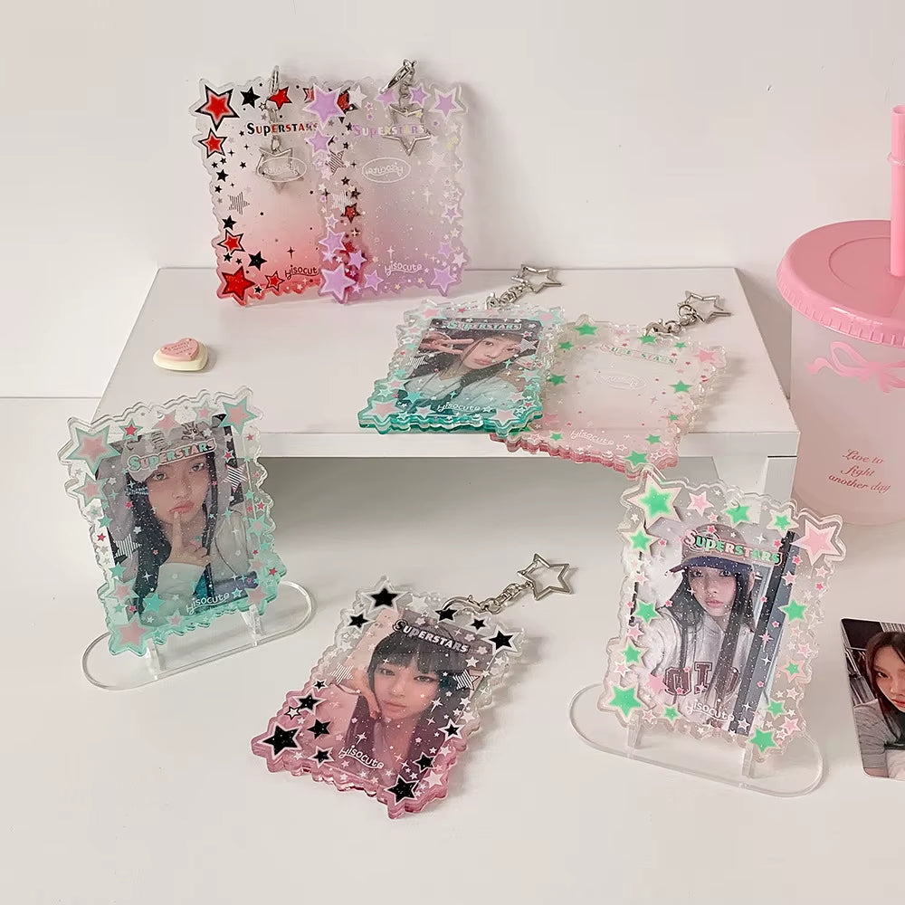 Transparent Star ID Card Holder Cute Girl Photo Card Sleeve Multiuse 3 Inch Card Display Bag Accessory